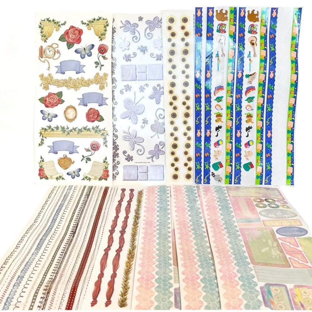 Sandylion Scrapbooking Stickers 9.5 Sheets Boarders Nature Picnic Butterfly Rose